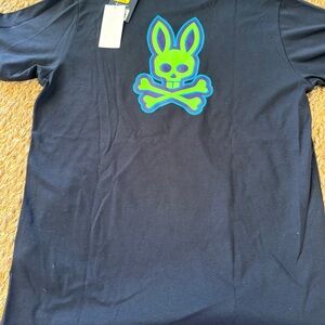Psycho Bunny Boys Navy T-Shirt Neon Green Bunny Design Size XL 18/20 NWT $45.00